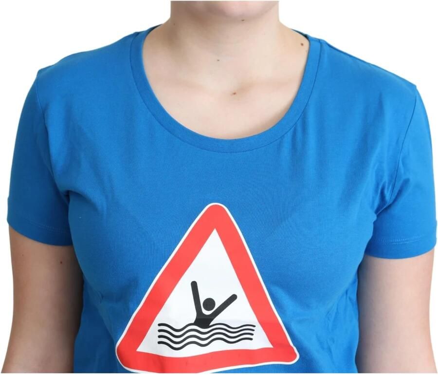 Moschino Blauw Katoenen Zwem Grafische Driehoek T-shirt Blauw Dames