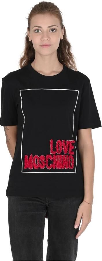 Moschino Geborduurd Bloemen Logo T-Shirt van Katoen Black Dames - Foto 3