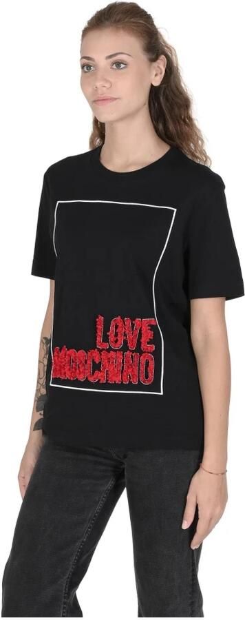 Moschino Geborduurd Bloemen Logo T-Shirt van Katoen Black Dames - Foto 2