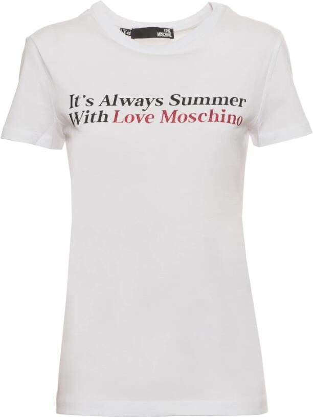 Love Moschino Wit Katoenen T-shirt met Inlay White Dames