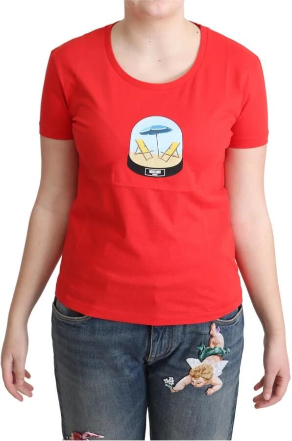 Moschino Rode Bedrukte Katoenen Korte Mouwen Tops Blouse T-shirt Red Dames - Foto 4