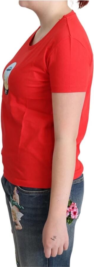 Moschino Rode Bedrukte Katoenen Korte Mouwen Tops Blouse T-shirt Red Dames - Foto 3