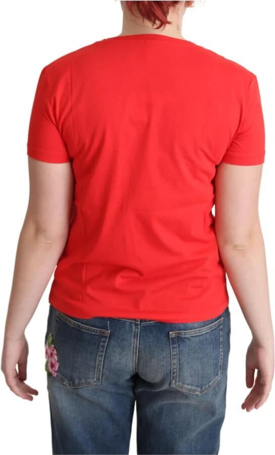 Moschino Rode Bedrukte Katoenen Korte Mouwen Tops Blouse T-shirt Red Dames - Foto 2