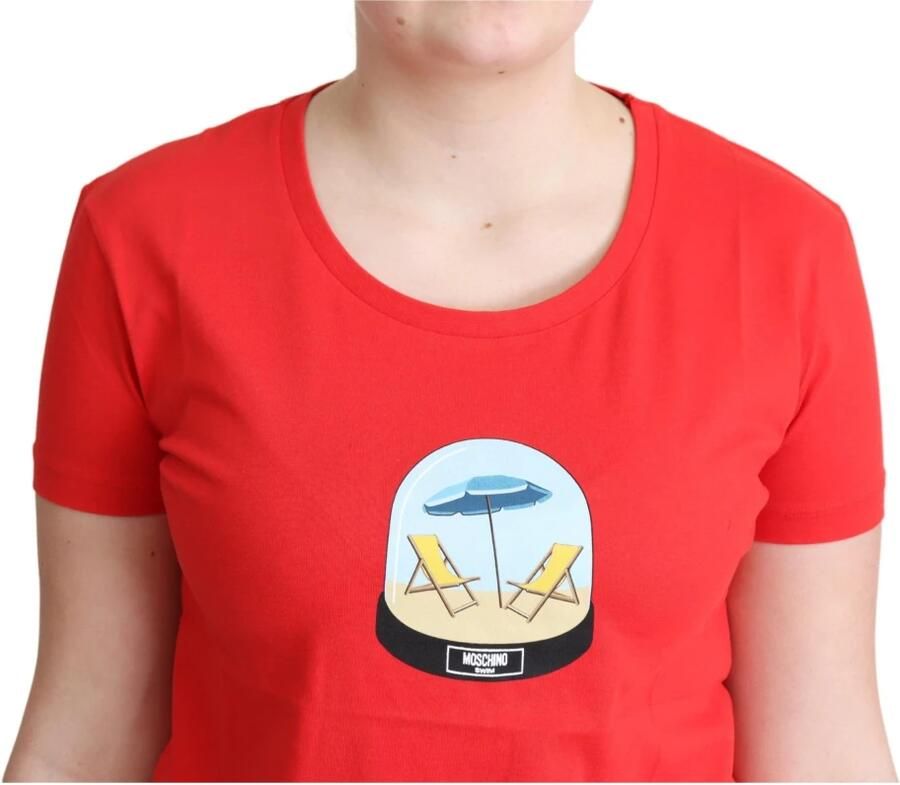 Moschino Rode Bedrukte Katoenen Korte Mouwen Tops Blouse T-shirt Red Dames