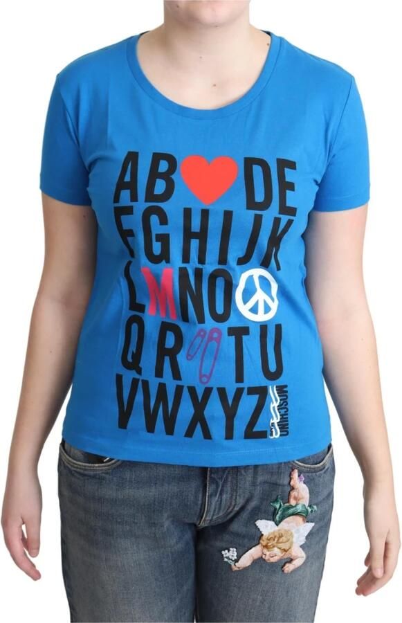 Moschino Stijlvol Alfabet Katoenen T-Shirt Blauw Blue Dames - Foto 4