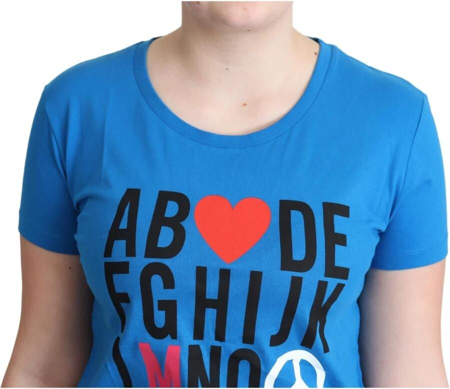 Moschino Stijlvol Alfabet Katoenen T-Shirt Blauw Blue Dames