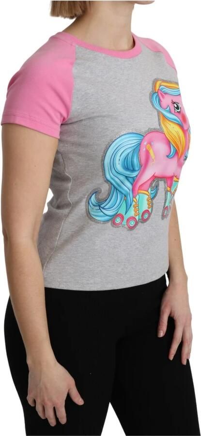 Moschino Stijlvol Grijs Katoenen T-Shirt met Roze Accents Gray Dames - Foto 4