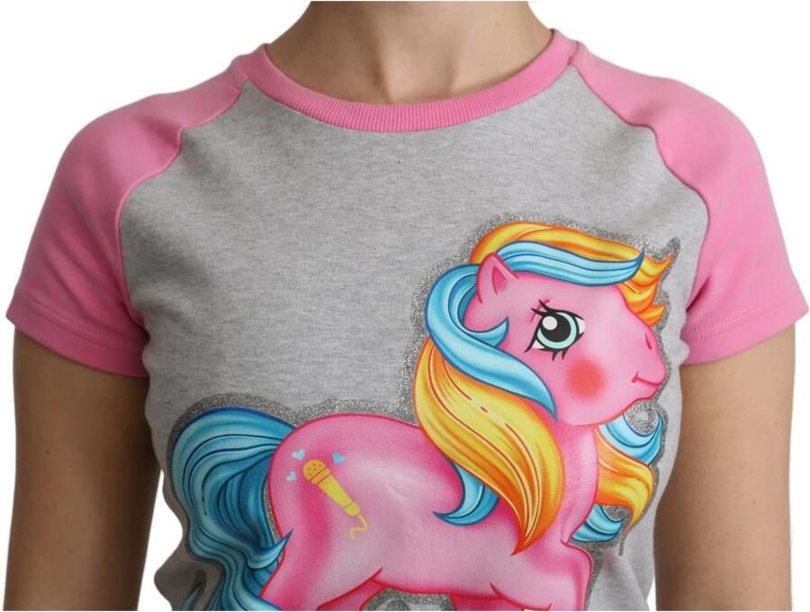 Moschino Stijlvol Grijs Katoenen T-Shirt met Roze Accents Gray Dames