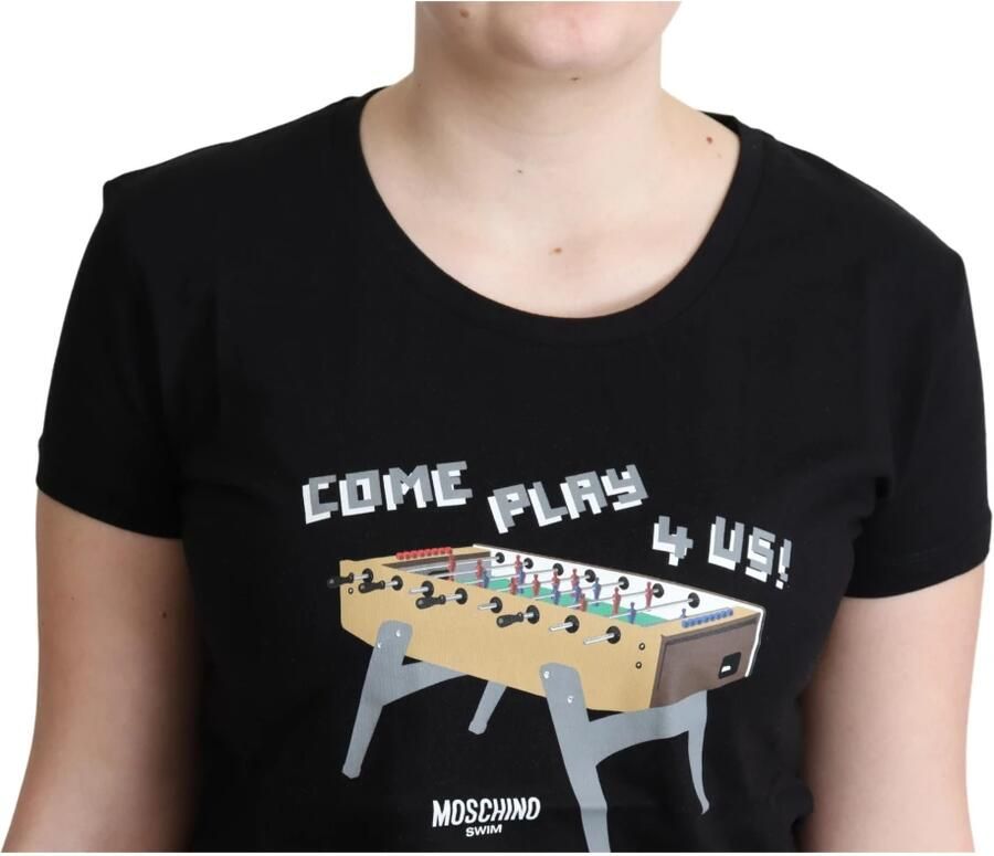 Moschino Stijlvol zwart katoenen T-shirt met speelse print Black Dames