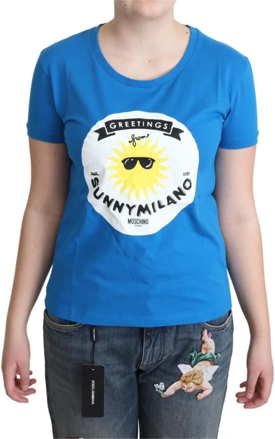 Moschino Blue Cotton Sunny Milano Print Tops T-shirt Blauw Dames - Foto 2