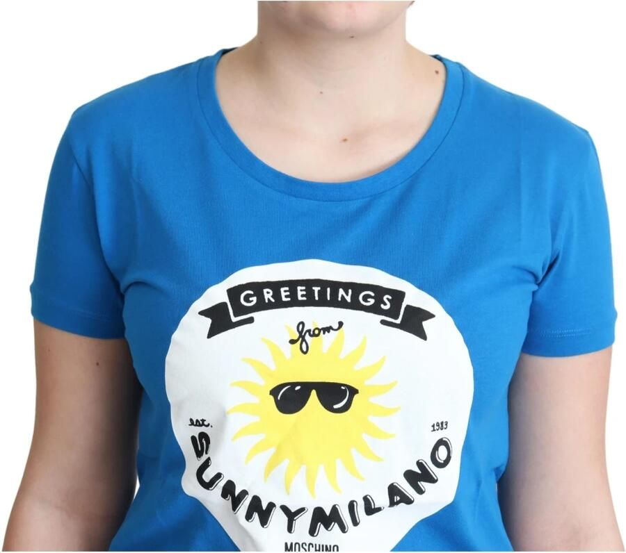Moschino Blue Cotton Sunny Milano Print Tops T-shirt Blauw Dames