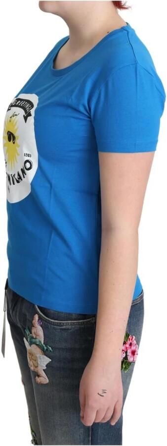Moschino Blue Cotton Sunny Milano Print Tops T-shirt Blauw Dames - Foto 4