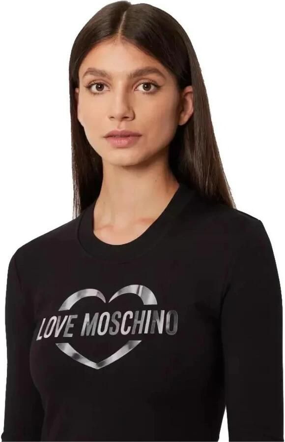 Love Moschino Zwarte Katoenen Jurk met Metallic Logo Black Dames
