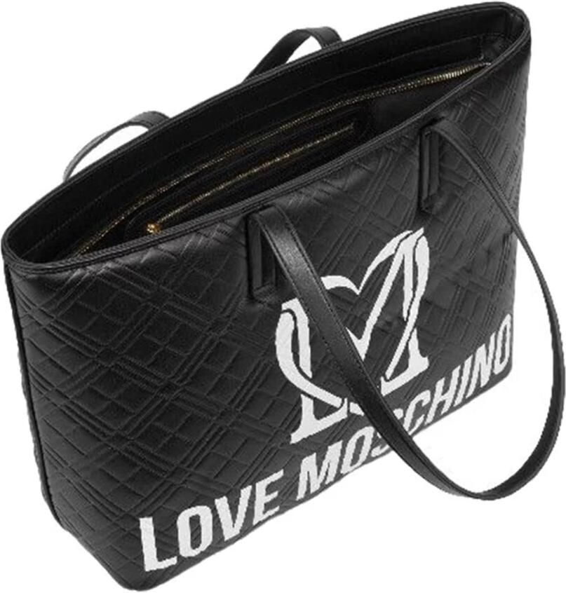 Love Moschino Multicolor Logo Tote Tas met Rits Black Dames