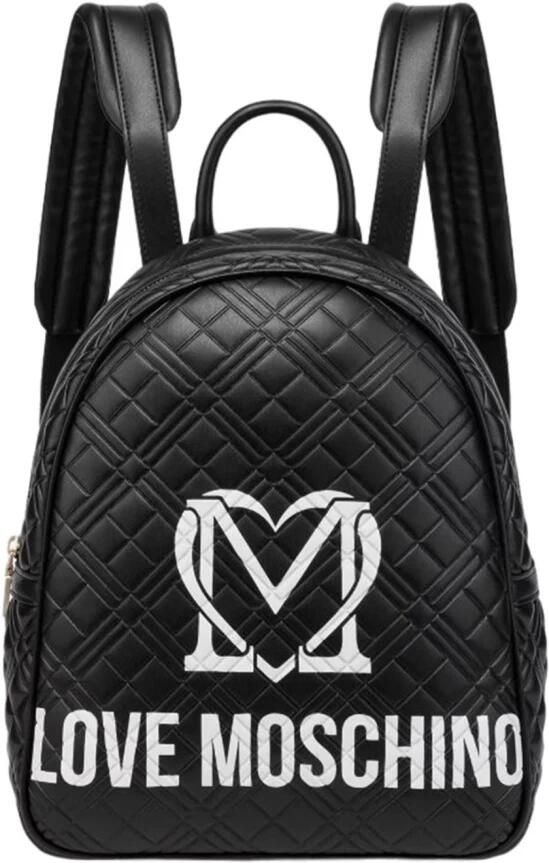 Love Moschino Gewatteerde Zwarte Rugzak met Wit Logo Print Black Dames - Foto 3
