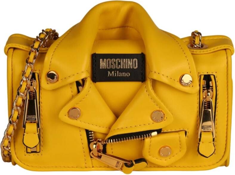 Moschino Moto Jacket Leather Crossbody Geel Dames