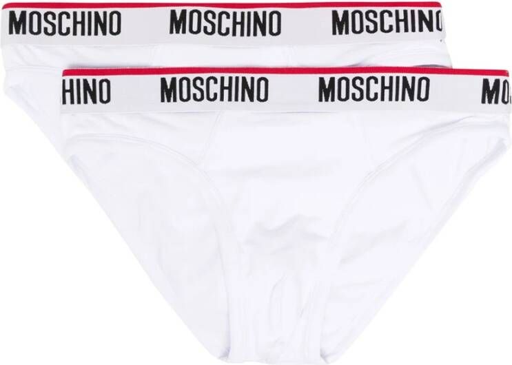 Moschino Witte Stretch Katoenen Logo Tailleband Slipjes White Heren