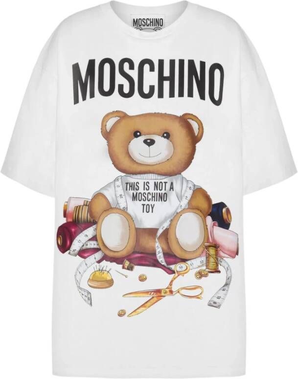 Moschino Organisch Katoenen Logo Print T-Shirt en Polo White Dames