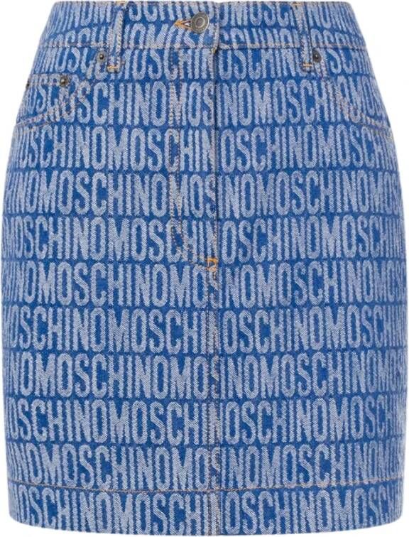 Moschino Denim Logo Jacquard Minirok Blue Dames
