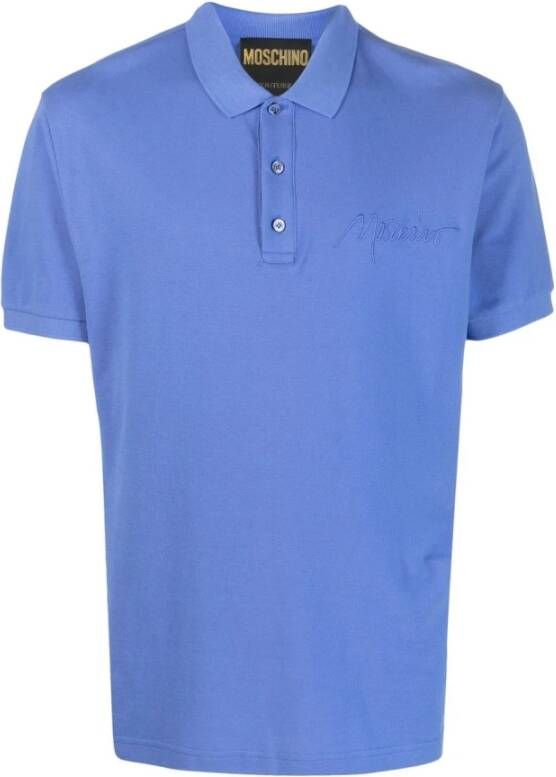Moschino Geborduurd Logo Polo Shirt Blue Heren