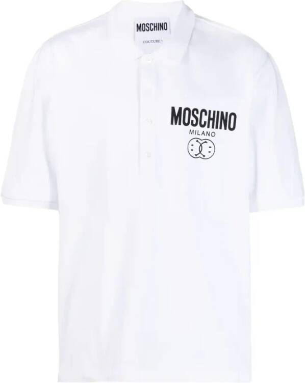 Moschino Heren Double Smiley Polo Shirt White Heren