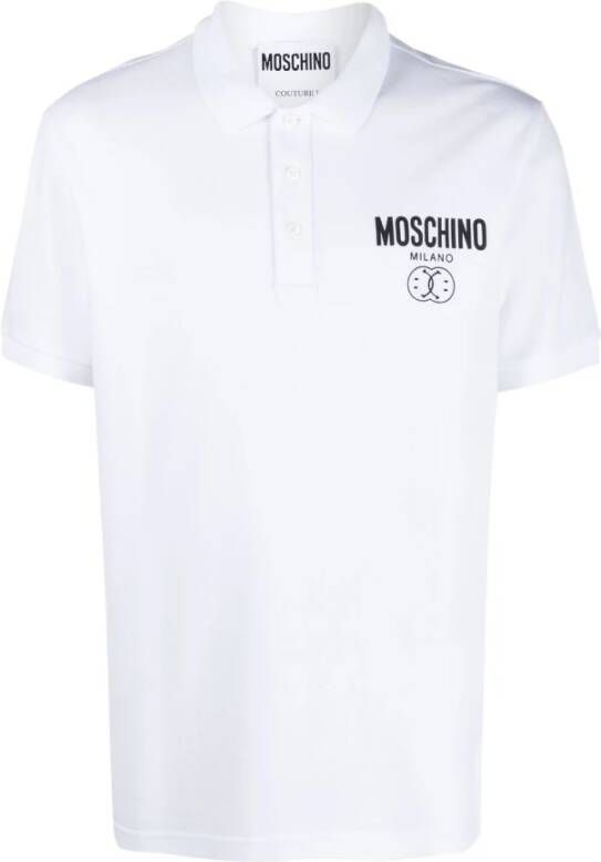 Moschino Logo-Print Polo Shirt Wit White Heren