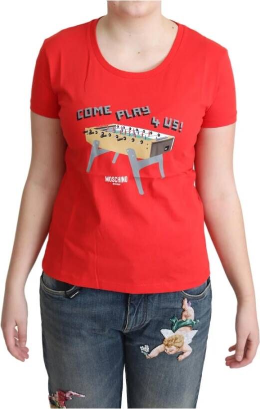 Moschino Red Cotton Come Play 4 Us Print Tops Blouse T-shirt Rood Dames