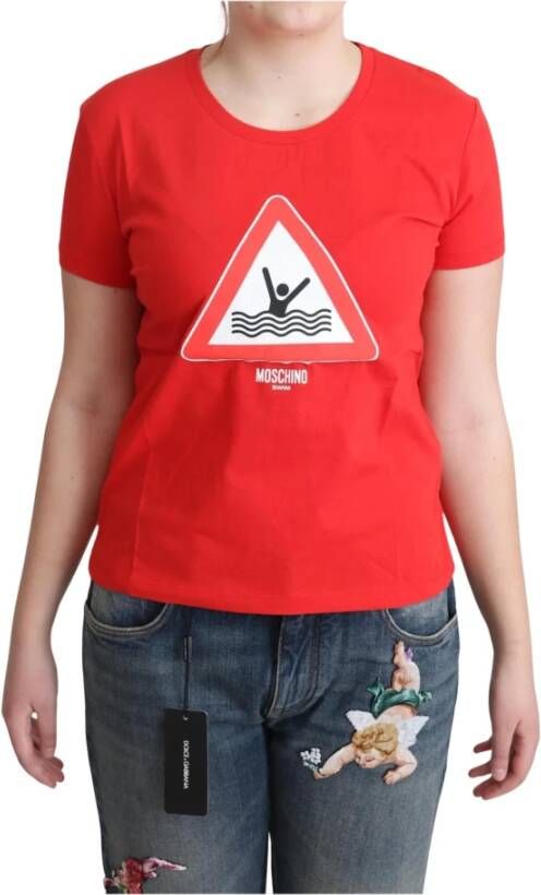 Moschino Red Cotton Swim Graphic Triangle Print T-shirt Rood Dames