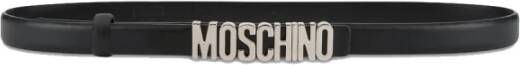 Moschino Zwart Logo Plaque Leren Riem Black Dames
