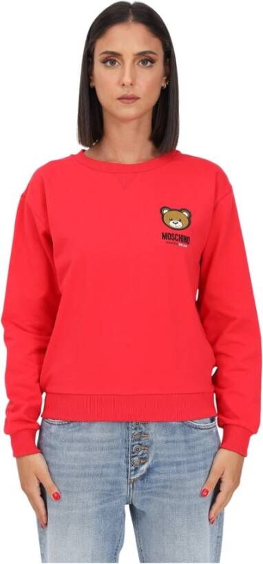 Moschino Rode Katoenen Sweatshirt met Geribbelde Kraag en Logo Patch Red Dames