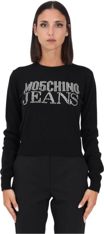 Moschino Zwarte Sweater met Strass Steentjes Black Dames
