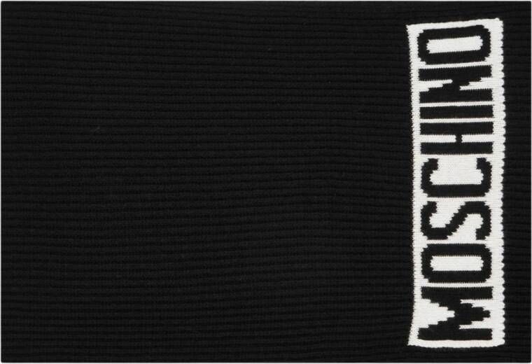 Moschino Zwarte Gebreide Sjaal met Wit en Zwart Logo Borduursel Black