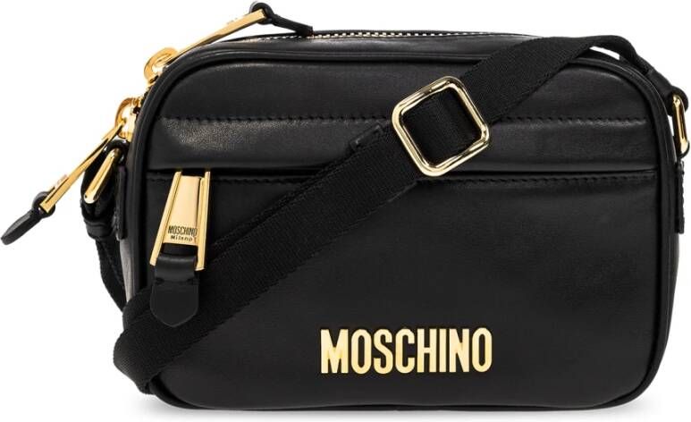 Moschino Zwarte schoudertas met geplateerd logo Black Dames