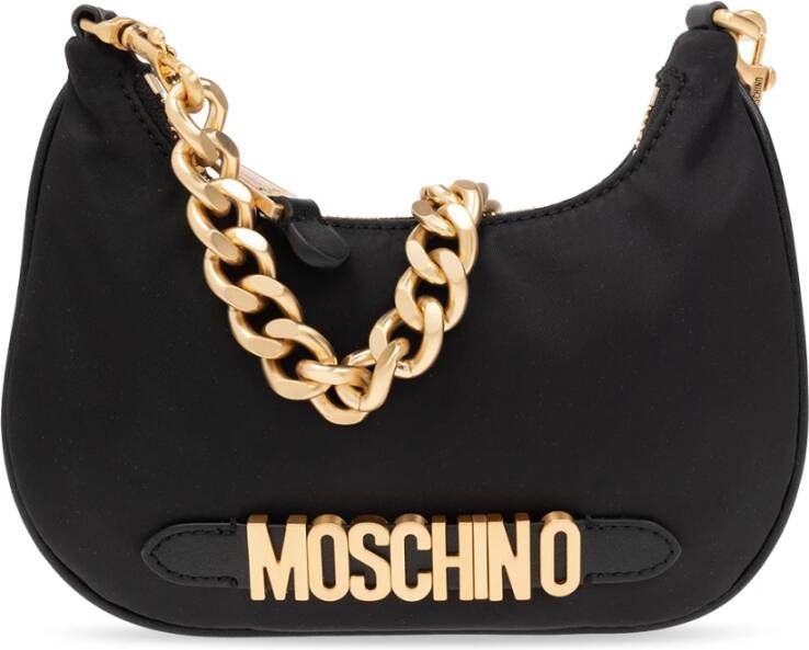 Moschino Zwarte Nylon Tas met Afneembaar Ketting Handvat Zwart Dames