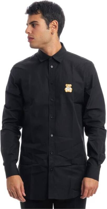 Moschino Stijlvol Zwart Herenshirt met Bedekte Knopen en Iconisch Logo Black Heren