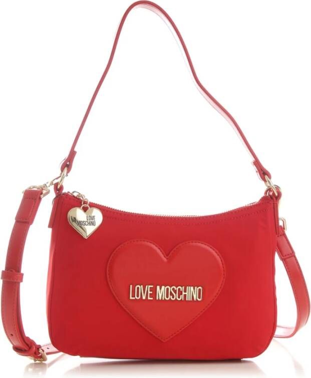 Moschino Heart Logo Hobo Schoudertas Red Dames