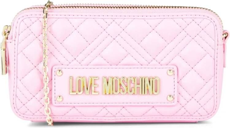 Moschino Super Quilted Logo Crossbody Tas Pink Dames