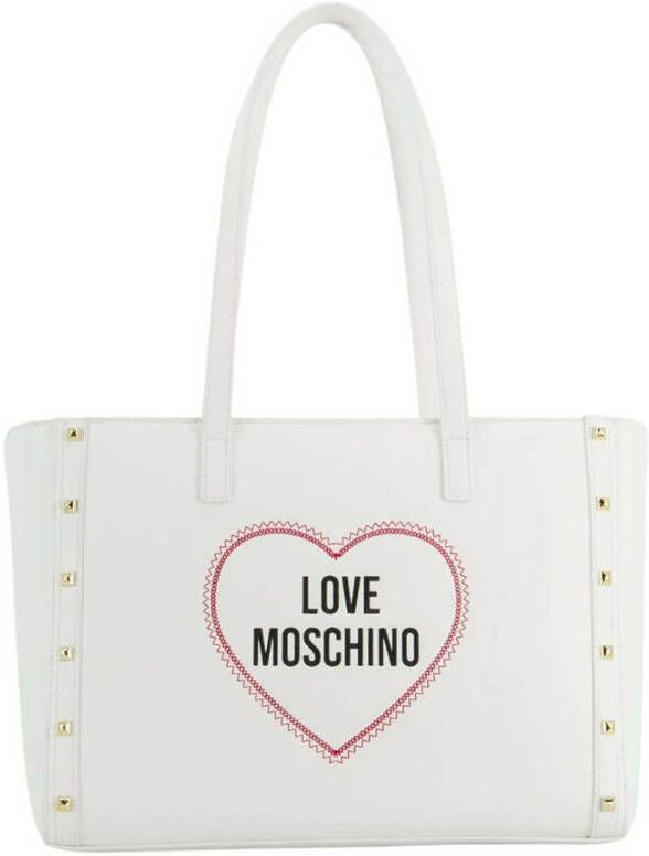 Moschino Love Shopping Witte Kunstleren Tas met Gouden Studs White Dames