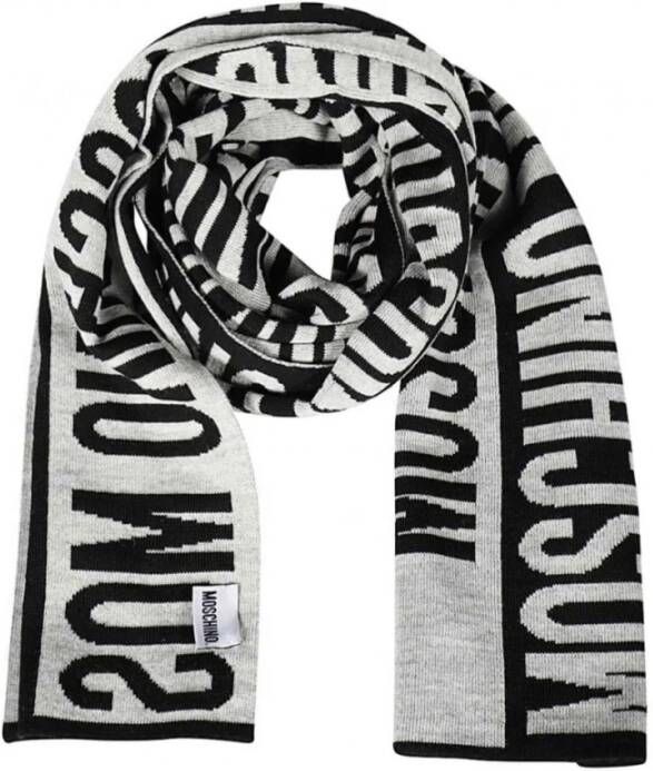 Moschino Wollen Sjaal met Multi-Logo Print Black Dames