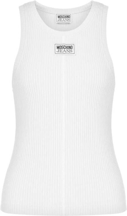 Moschino Witte Ribgebreide Tanktop met Logo Patch White Dames