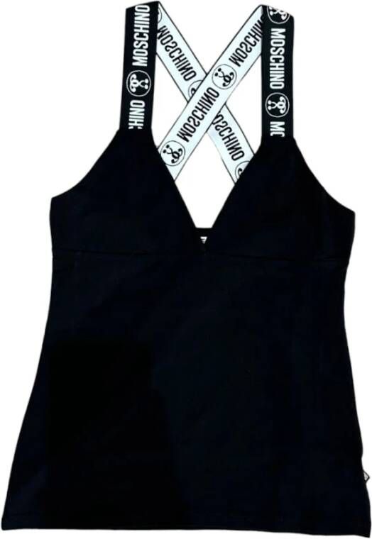 Moschino Katoenen top met logo patroon Black Dames