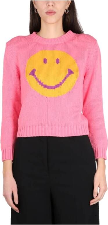 Moschino Smiley Pattern Sweater Roze Dames