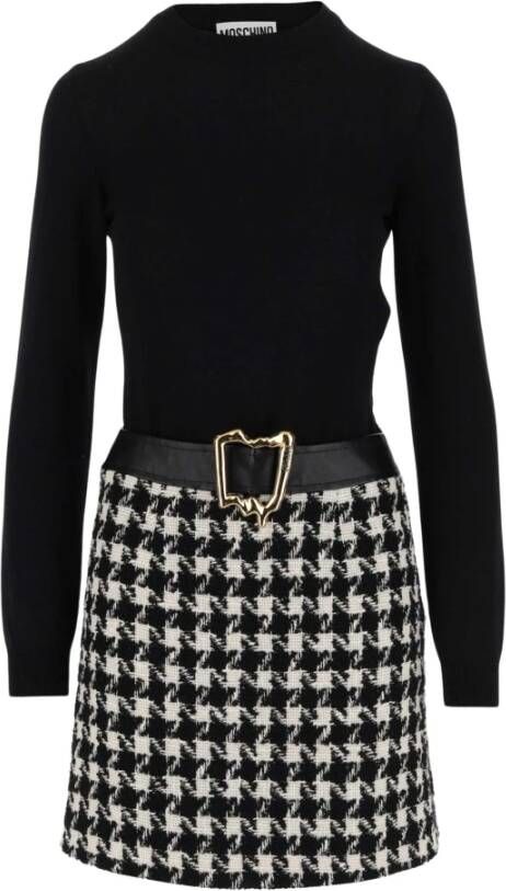 Moschino Bianco Jurk met Houndstooth Patroon Black Dames