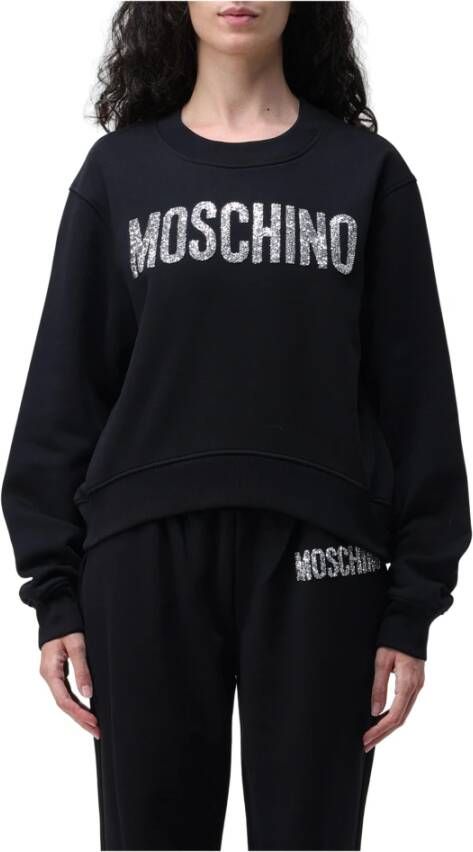 Moschino Zwarte Katoenen Sweatshirt met Strass Logo Black Dames