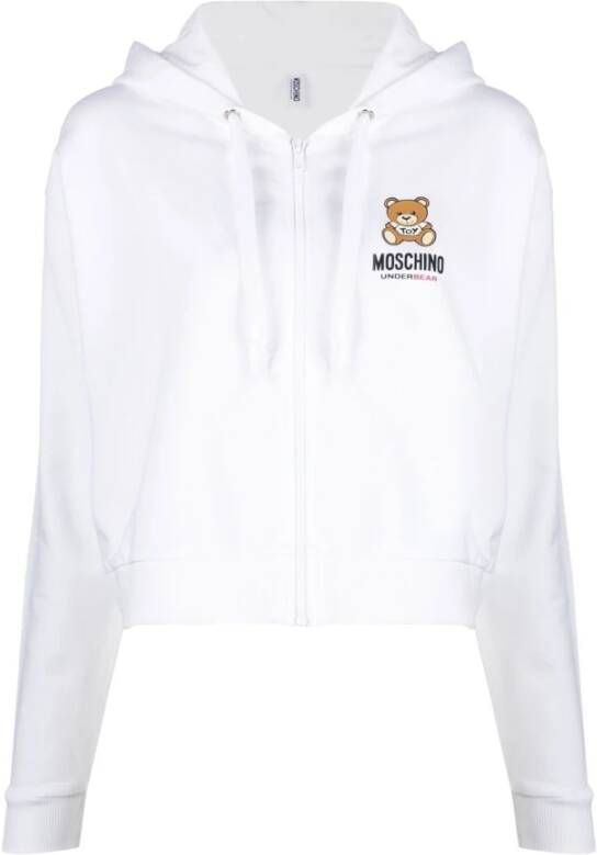 Moschino Logo-print Cropped Hoodie met Rits White Dames