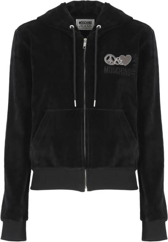Moschino Zwarte katoenen sweatshirt met ritssluiting voor dames Black Dames