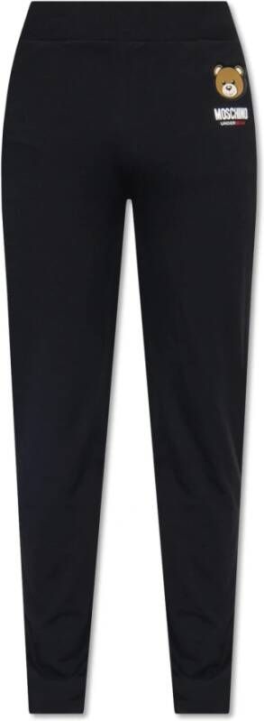 Moschino Zwarte broek van katoenmix met elastische tailleband en logo detail Black Heren