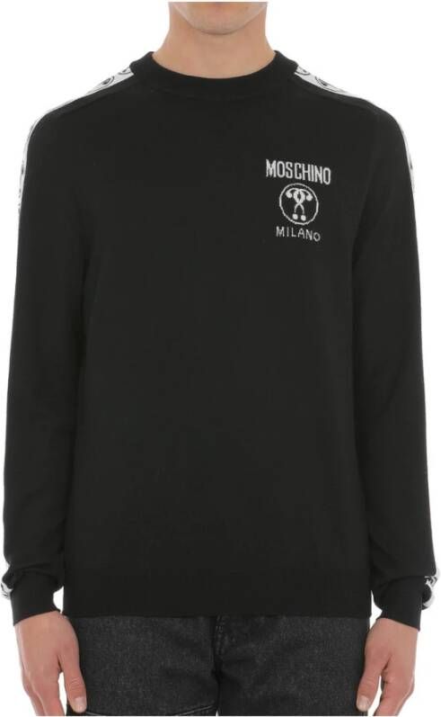 Moschino Zwart Wol Crewneck Sweatshirt met Iconisch Logo Black Heren