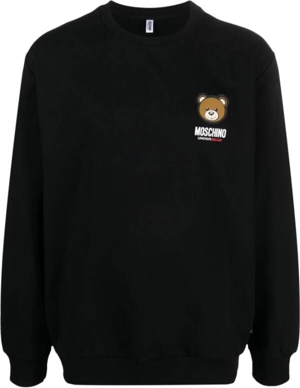 Moschino Zwarte katoenen sweatshirt met geribbelde ronde hals en lange mouwen Zwart Heren