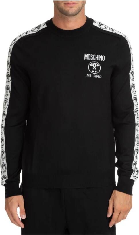 Moschino Zwart Wol Crewneck Sweatshirt met Iconisch Logo Black Heren
